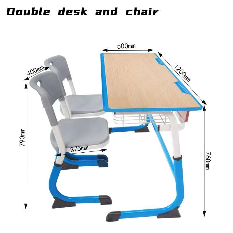 Modern design Adjustable classroom furniture Double student University desks and chairs Metal material