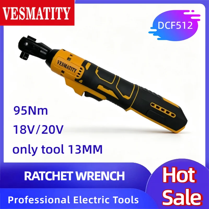 Vesmatity DCF512 Brushless Cordless Ratchet Wrench 95N.m 3300RPM 13MM 1/2" Drive Electric Power Tool For DeWALT Battery