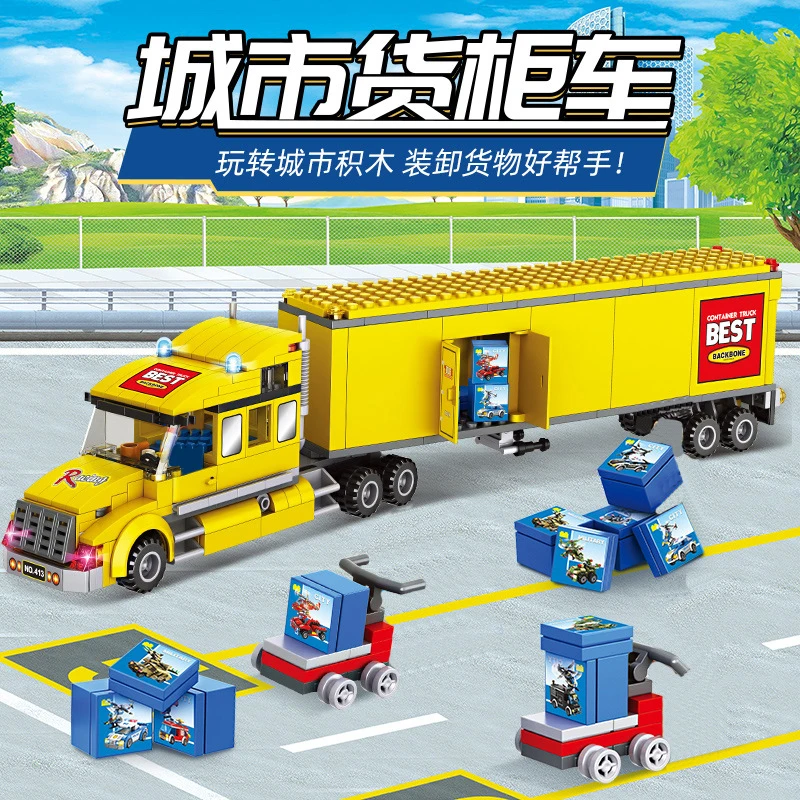 New Modern City Big Cargo Freight Truck Semi Trailer truck Large Heavy Goods Vehicle Car Model Building Blocks Bricks Kids Toys