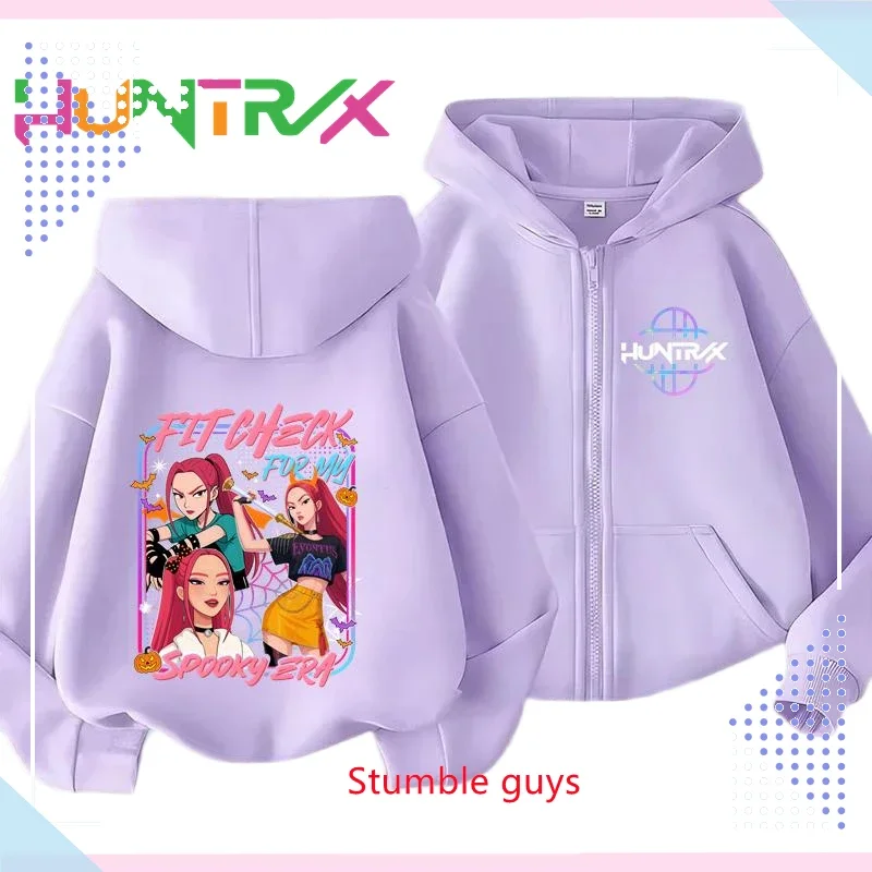 

Kpop Demon Hunters Kids Purple Zipper Hoodies Spring Autumn Soft Sweatshirt For Home Casual & Outdoor​