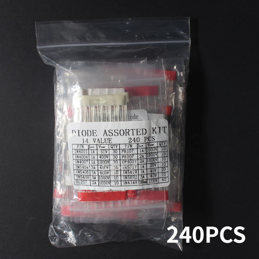 

240PCS Schottky Rectifier Diode 1N4148 1N4001 1N4004 1N4007 1N5817 1N5819 1N5404 1N5406 1N5408 FR107 Fast Switching Diodes Kit