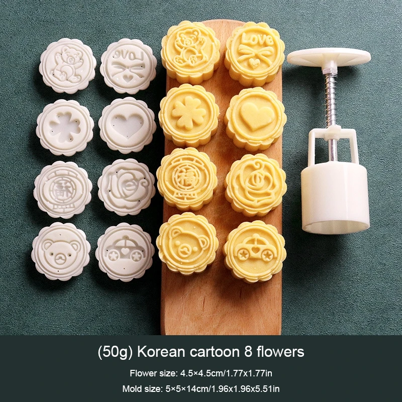 4Pcs/Set 75g Mooncake Mold Fondant Decoration Flowers Pattern DIY Hand Press Mold Plungers Pastry Tools Mid-autumn Festival