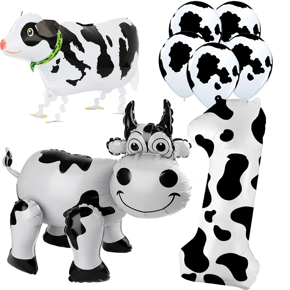 Self Standing Cow Balloons Cow Printed Balloons Kids 1-9th Birthday Party Favors Baby Shower Farm Cow Birthday Party Decorations