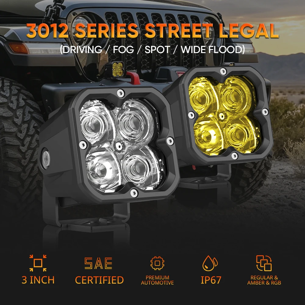 

CN360 1PC 3inch 20W White Yellow Cube LED Pod Light Driving Spot Fog Flood Beam Work Lights,Off-Road Driving Lamp for ATV, SUV