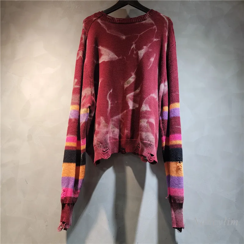 American Retro Tie-dye Gradient Button Design Crew Neck Sweater Women Fall Loose Fashion Lazy Wind Knitted Pullover Jumpers 2024