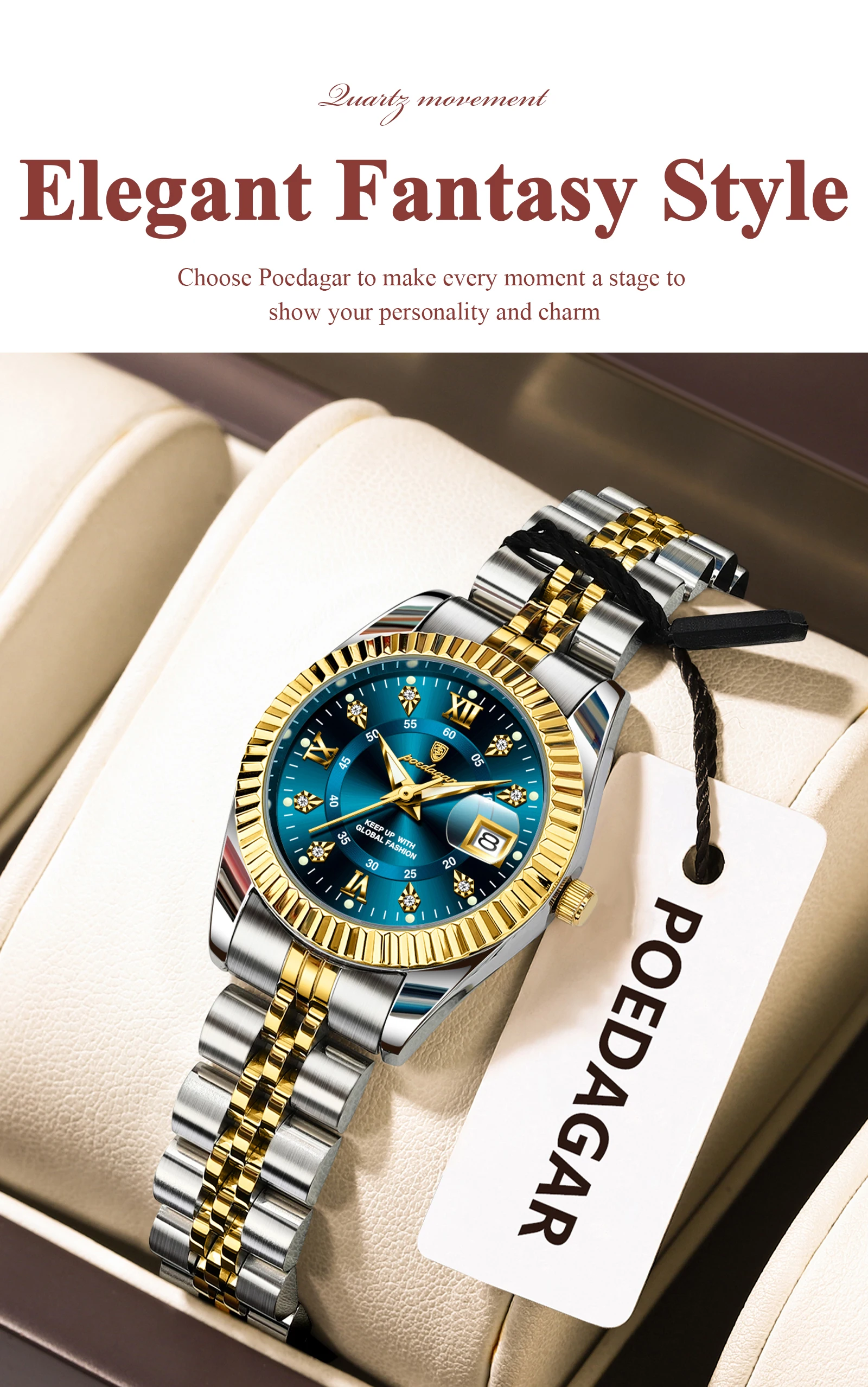 POEDAGAR Top Luxus Uhr Für Frauen Wasserdicht Edelstahl Leucht Datum Damen Uhr Quarz Mode Elegante frauen Uhren – Detail 4
