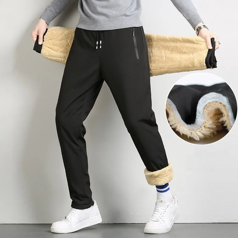 2025 Winter Men Plush Thick Fleece Sweatpants Lambswool Thermal Trousers Casual Pants Waterproof Windproof Warm Cotton Pants