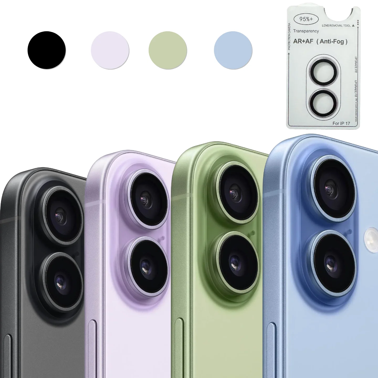 Para apple iphone 17 cor original câmera traseira película protetora de vidro temperado preto prata luz roxo azul verde