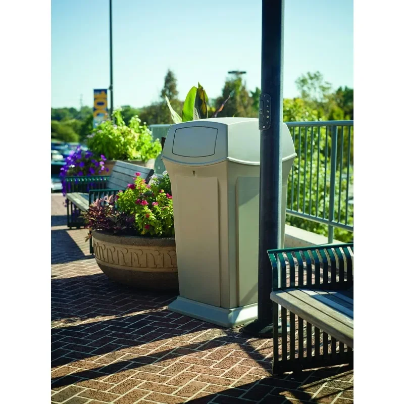 Commercial Products Ranger Outdoor Trash Can with Lid and Doors, 45-Gallon, Black Plastic