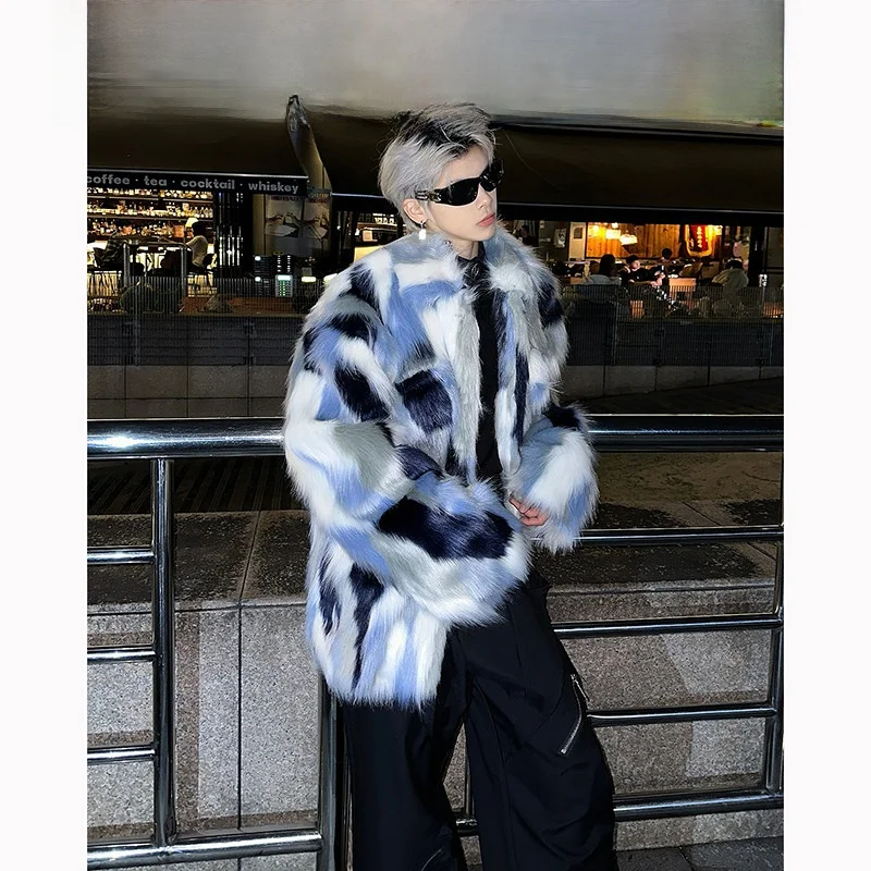 

Утепленная мужская куртка из экологичного меха, зимняя теплая плюшевая модная куртка в уличном стиле, разноцветный дизайн, повседневное пальто с длинными рукавами