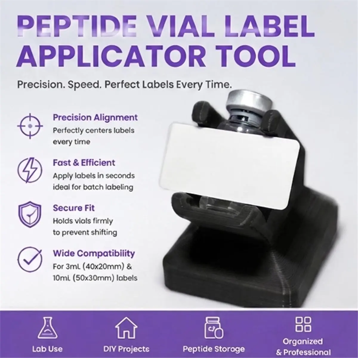 2pcs Label Applicator Tool for 3mL & 10mL Vials - Fast Batch Labeling & Ergonomic Design Ergonomic Tilted for DIY & Lab