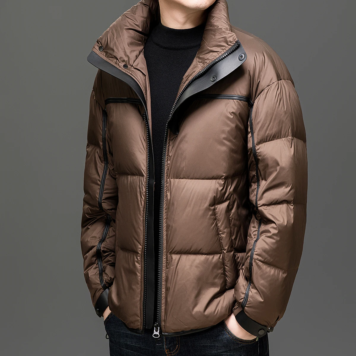 

Casual Solid Color Stand Collar White Duck Down Jackets 2026 Winter Men's Windproof Puffer Coats Outwear Padded Parkas Clothing