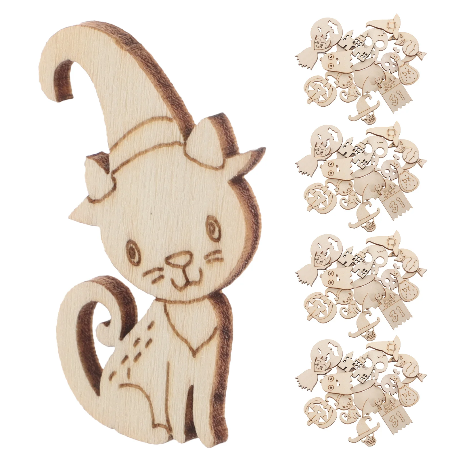 

200Pcs Blank Wood Halloween Cutouts DIY Craft Kit for Children Pumpkin Ghost Slices Art Projects Handmade Decor Family Bonding