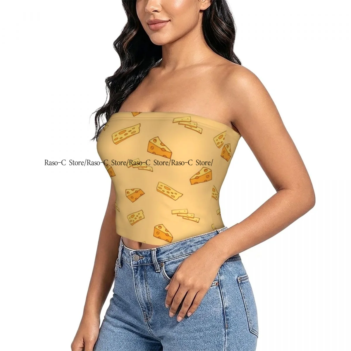Strapless Sexy Tube Tops Summer Outfits Women Backless Shoulder Wrap Cheese Slice Background Female Crop Top