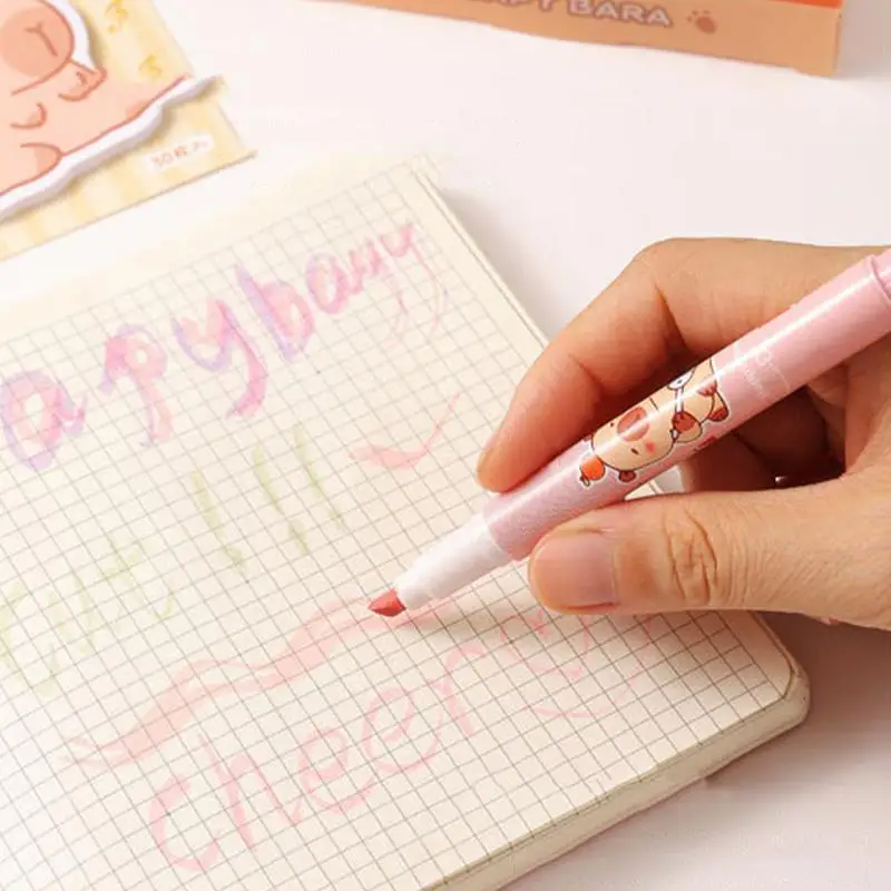 قلم تحديد كارتوني للأطفال، مجموعة أقلام تحديد كابيبارا الجمالية مكونة من 6 أطراف إزميل، ألوان متنوعة، مستلزمات مدرسية