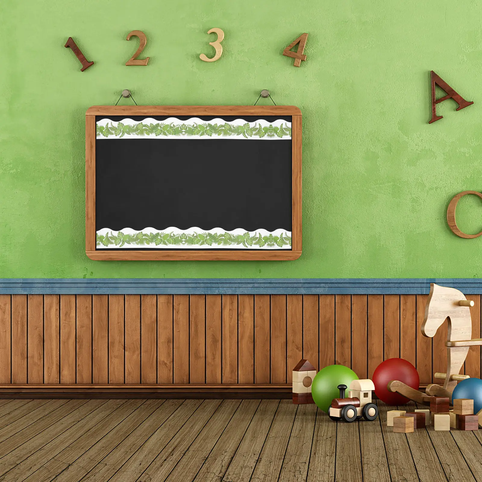 

1 Roll Premium Tree Leaf Pattern Bulletin Board Border Sticker Self-Adhesive Waterproof Decorative Classroom Blackboard Wall