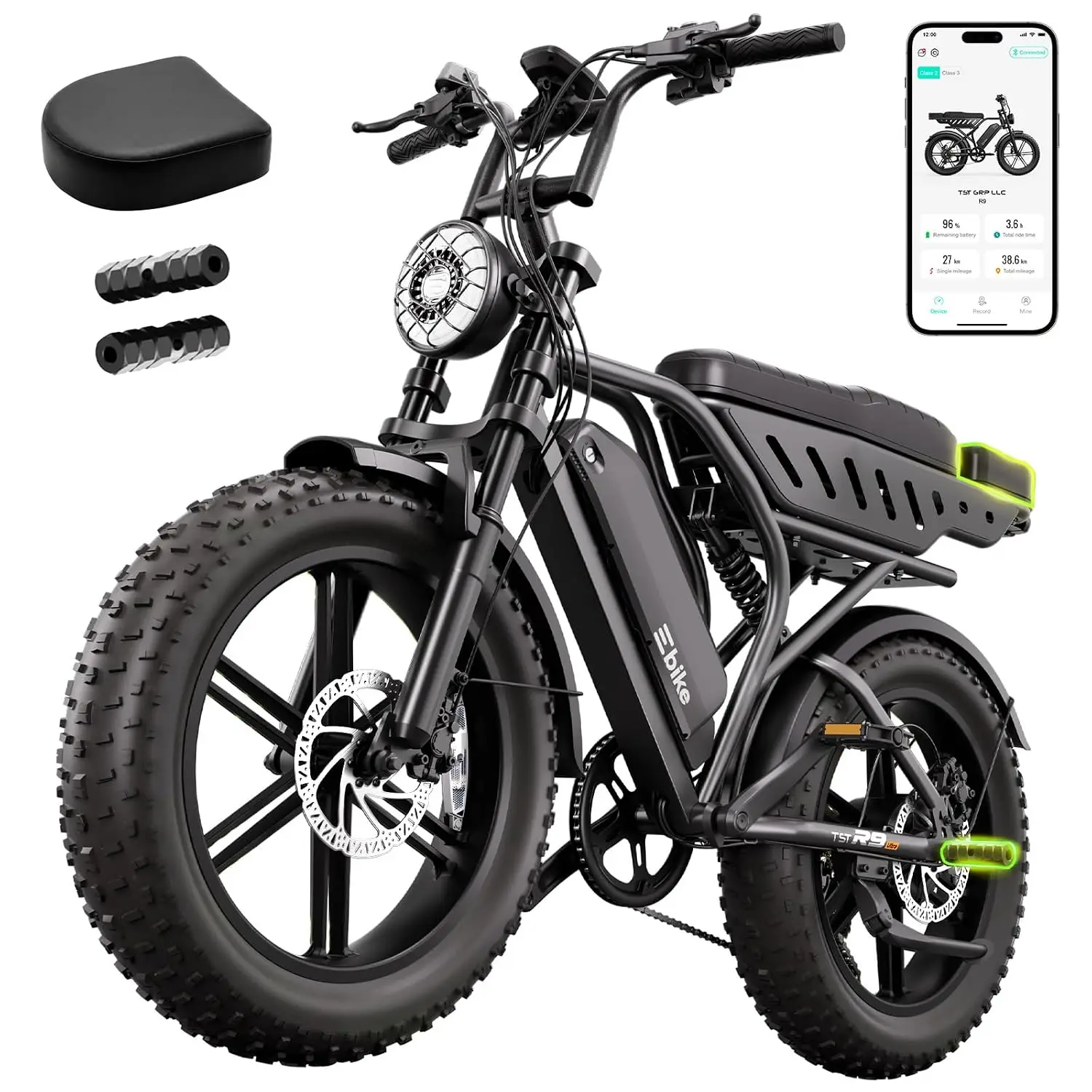 Electric Bike 48V 15Ah Battery 1500W Peak Motor 20*4.0 Fat Tire, Customized
