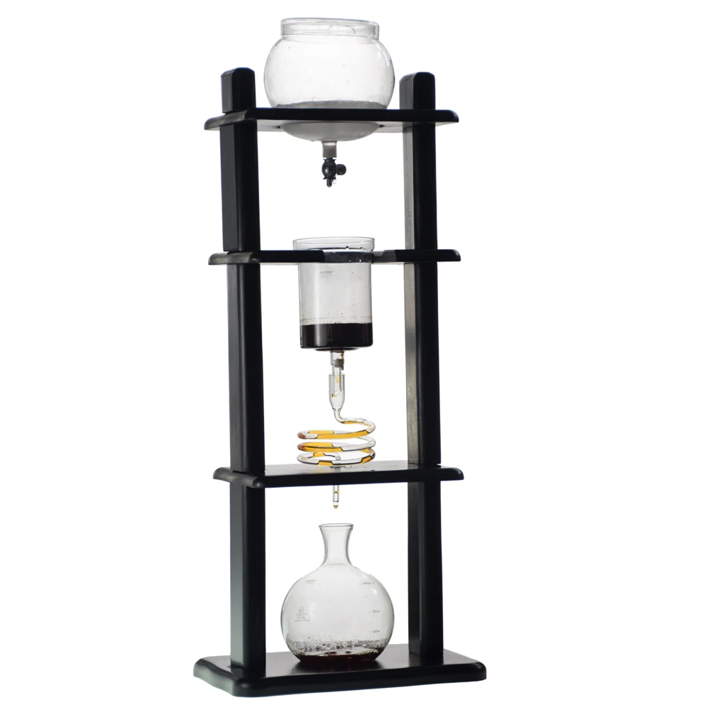 

W CB10 1000ml Coffee Accessories Retro Ice Cold Brew Dripper Coffee Maker in Wooden Base and Borosilicate Resistant Glass
