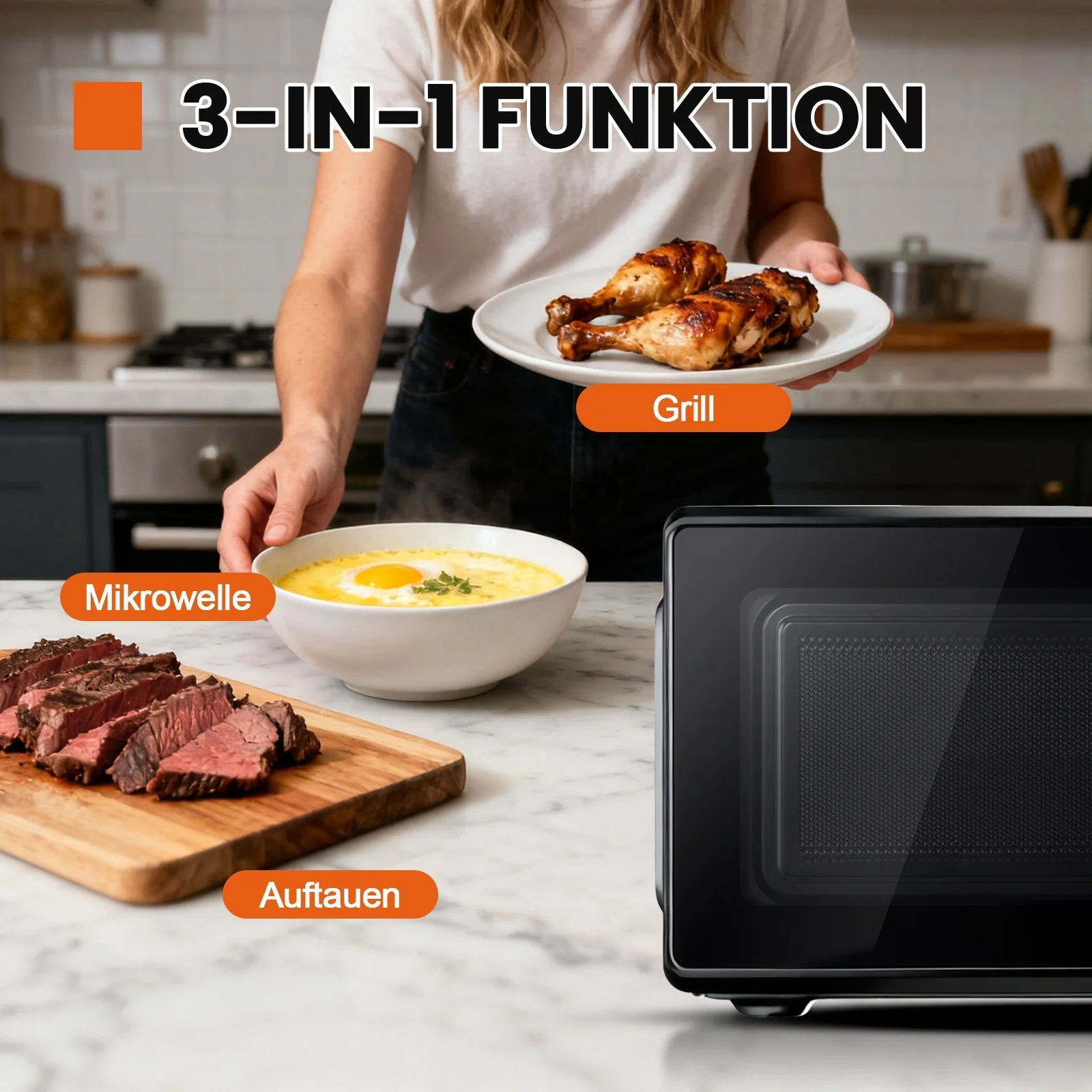 فرن ميكروويف مدمج 20 لتر، وظيفة شواء الميكروويف، 700 وات، 5 مستويات طاقة، 3 برامج مجمعة، برنامج إزالة الجليد، مقبض دوار، مؤقت، سهل التنظيف، للاستخدام في الخزفيات والدجاج والبيتزا وما إلى ذلك