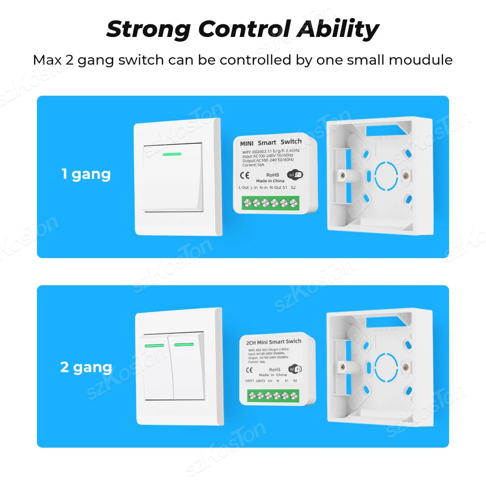 Tuya Smart WiFi 2CH Light Switch Module 16A MiNi DIY Breaker Supports 2 Way Control App Remote Control for Alexa Google Home