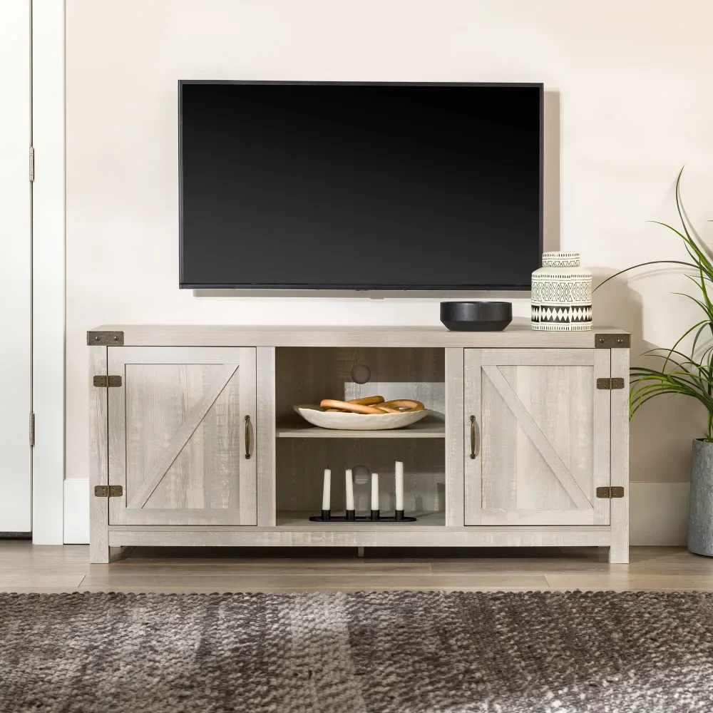 

Modern Farmhouse Barn Door TV Stand for TVs Up To 65", High-end Light Luxury Home with Lockers , Multi-color Option