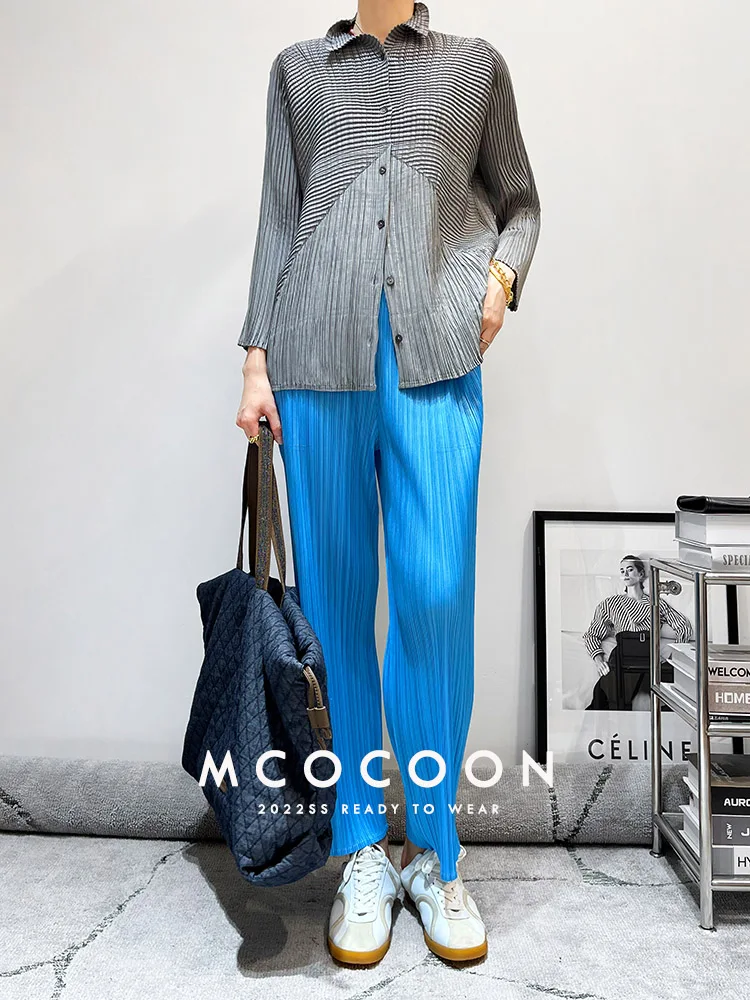 

Miyake Pleated Single Breasted Shirt Splicing Loose Stand-up Collar Long Sleeved Coat Cardigan Tops Designer Luxury Clothes