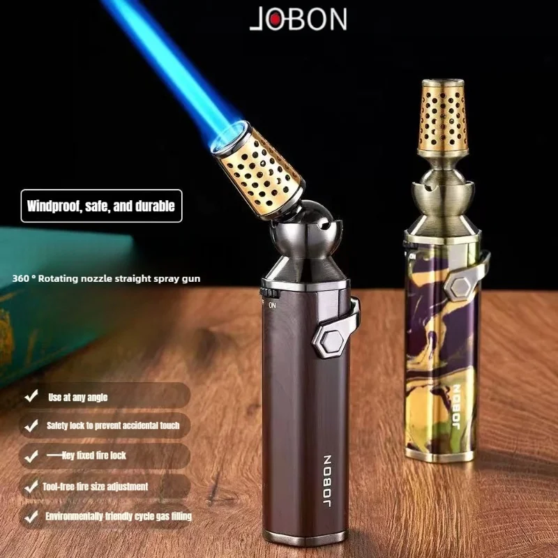 JOBON Blue Flame Gun Lighter 360° Rotatable Lighter Head Safety Lock Design Continuous Ignition Flame Adjustable