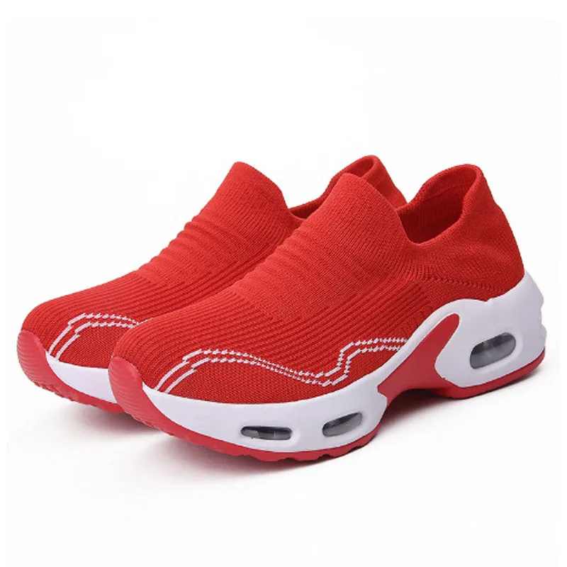 Women's Solid Color Breathable Sneakers, Soft Sole Platform Slip On Walking Shoes, Low-top Knitted Casual Shoes Woman WSH5194 image 4