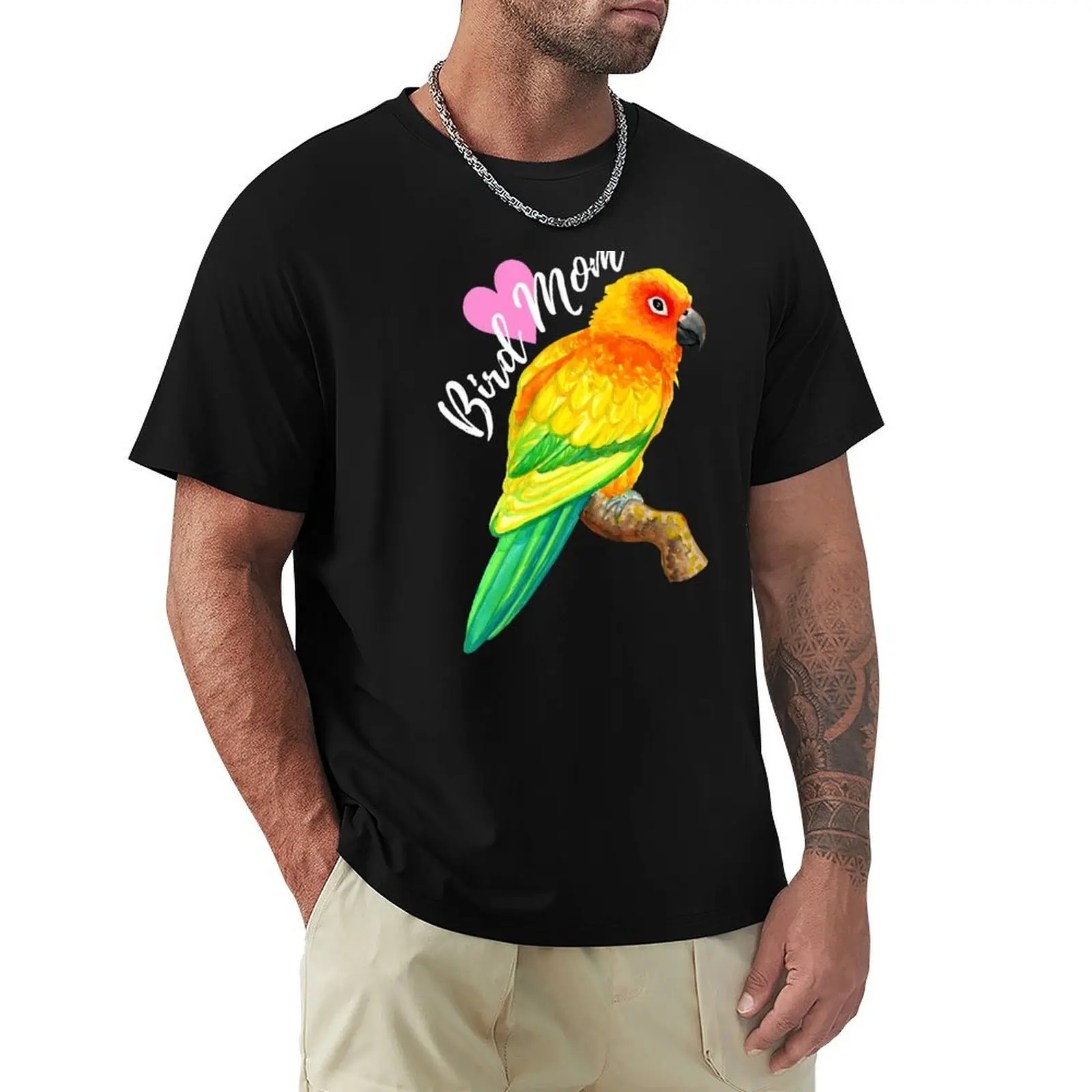 Parrot Bird Mom - Sun Conure Watercolor T-Shirt Work Utility Casual Tee Shirt