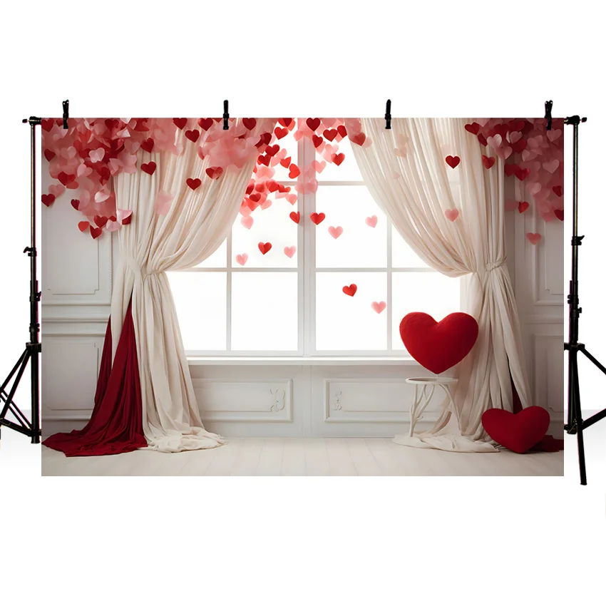 Mehofond ถ่ายภาพฉากหลังตกแต่งผ้าม่านหัวใจสีแดงสำหรับวันวาเลนไทน์งานปาร์ตี้งานแต่งงานงานเลี้ยงทารก