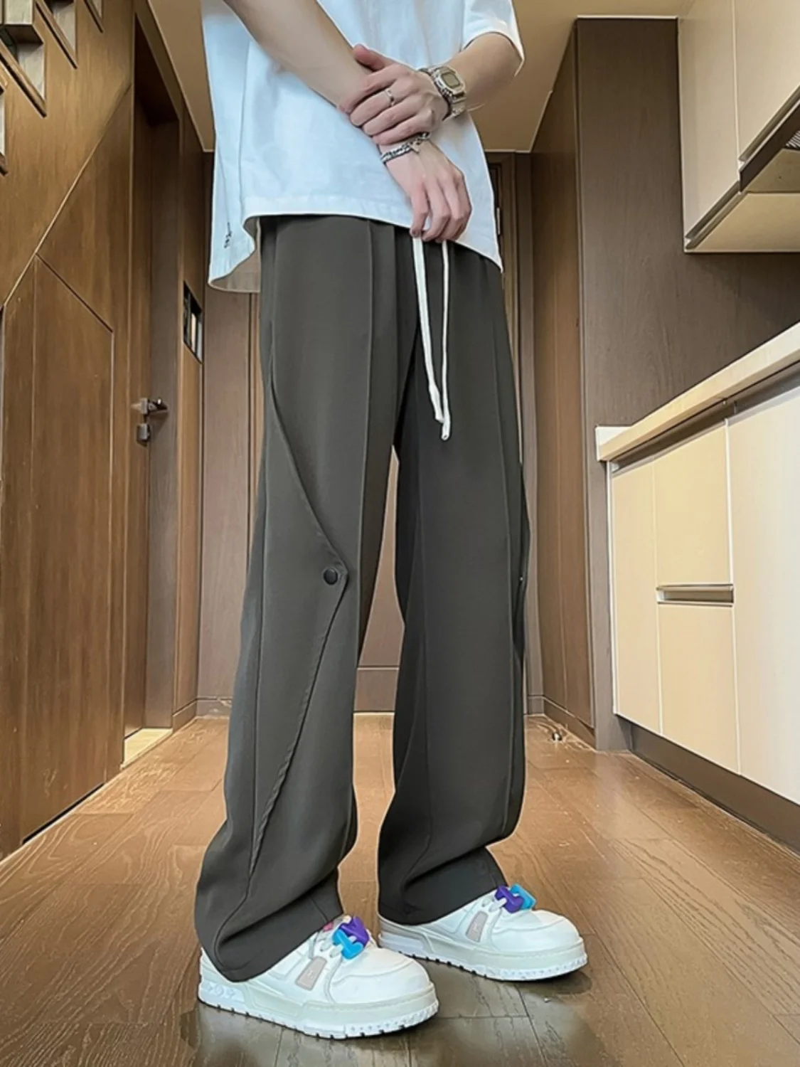 Ice Silk Men's Summer Thin Loose Straight-leg Trendy Brand High-end Handsome Draped Wide-leg Casual Trousers