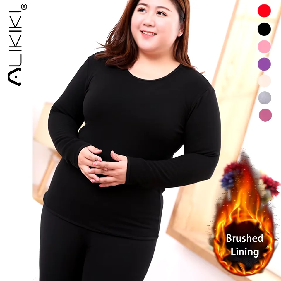 Women's Plus Size Thermal Underwear Set Brush Lining Long Johns Suit Warm Base Layer Underscrubs For Winter