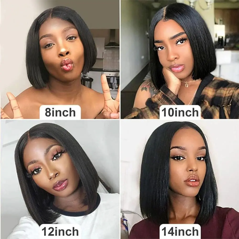 SSH Reta Curto Bob Perucas de Cabelo Humano para Mulheres Negras Parte Do Laço Brasileiro Perucas de Cabelo Remy Do Meio Parte Lateral Para Marrom