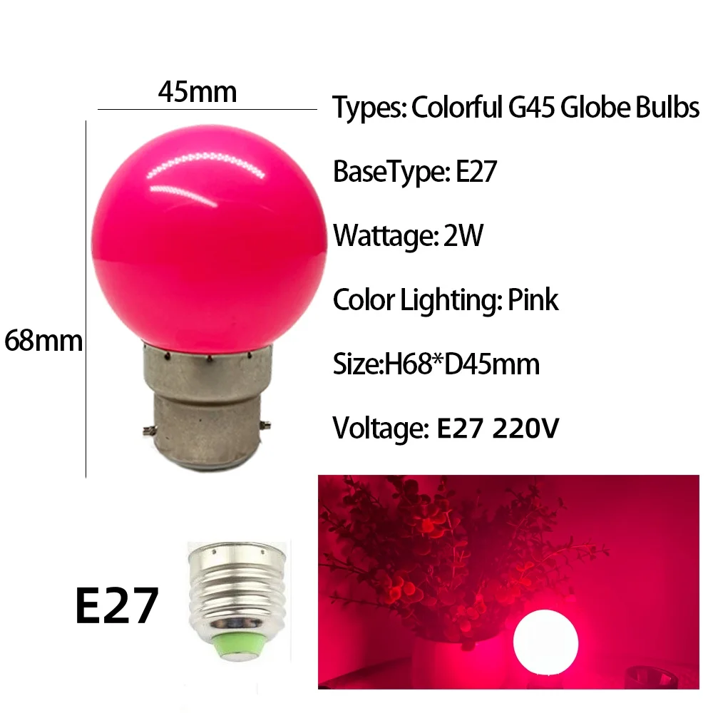 1 SZTUK AC220V Kolorowa żarówka LED G45 E27 2W Zimne ciepłe światło RGB Blubs Energooszczędna dioda LED Golf Ball Light Globe Lamp Czerwony