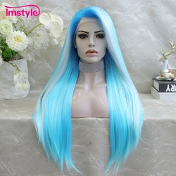 Imstyle blaue Perücke synthetische Spitze Front Perücke langes glattes Haar Cosplay Perücken für Frauen hitze beständige Faser