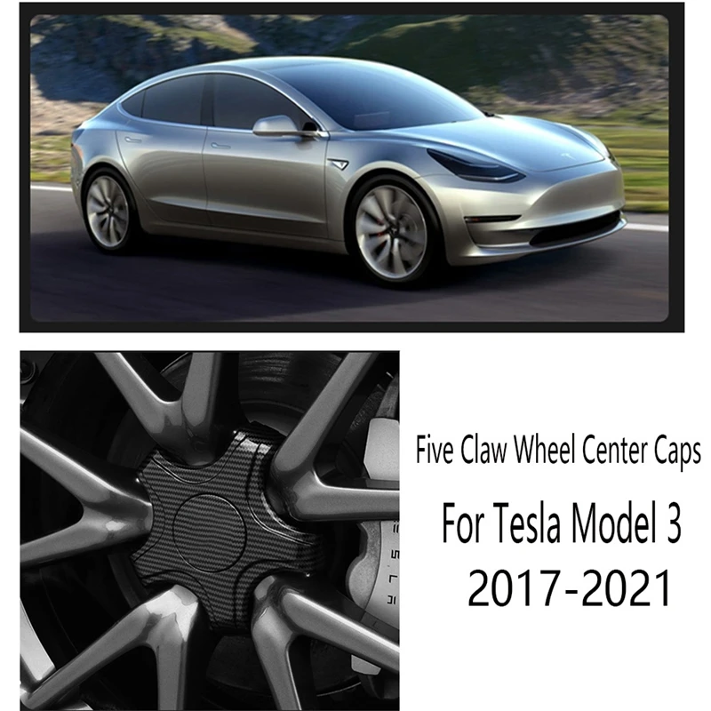 4PC Five Claw Wheel Center Caps Hub Cover Lug Nut Covers Hubcaps Car Decoration Modification For Tesla Model 3 2017-2021