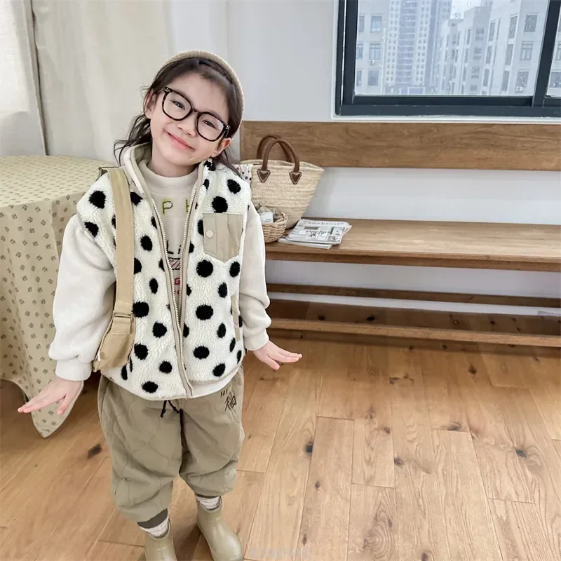 

2025 Baby Boy Girl 1-7Y Korean Toddler Sleeveless Coat Winter Vest Fleece Fashion Children Waistcoat Warm Outwear Kids Clothes