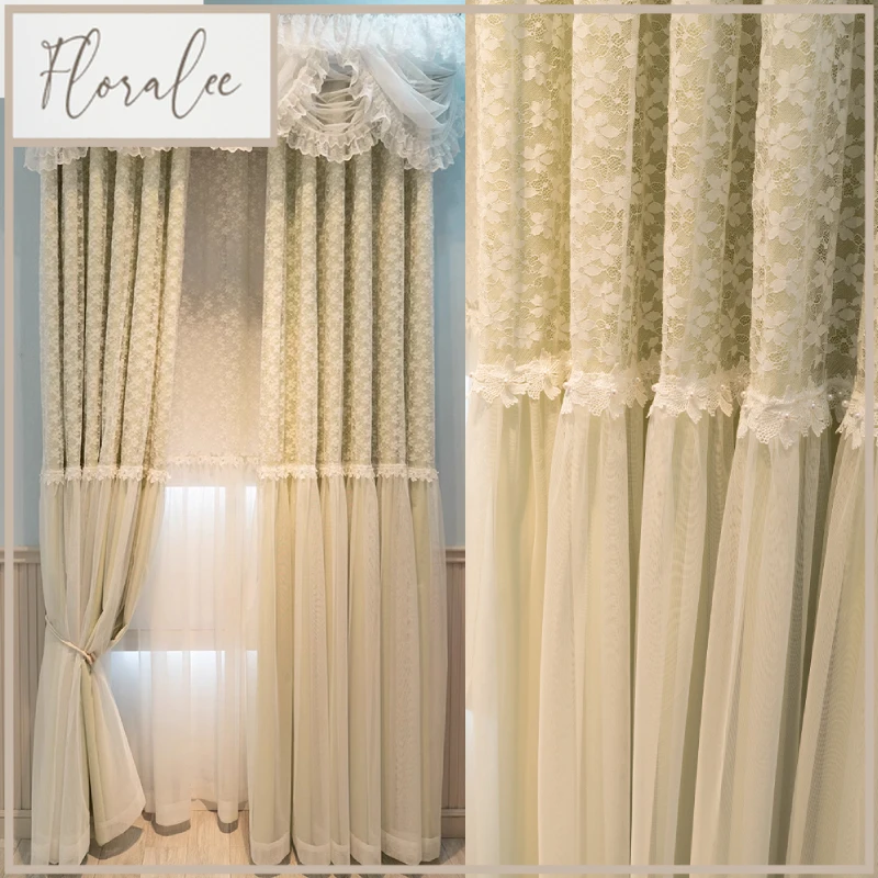 Princess Style Green Lace Splicing Double-layer Embroidered Screen Curtains For Living Room Bedroom French Window Balcony Window