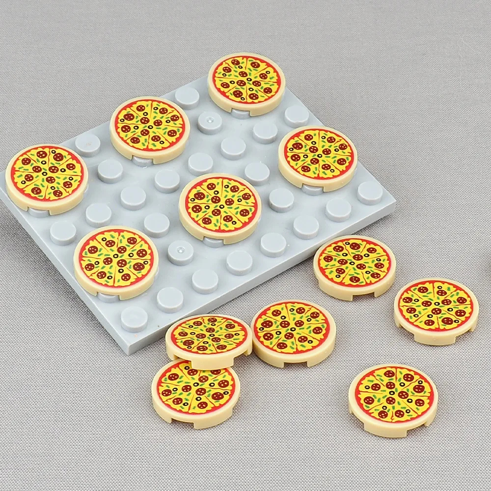 MOC 10PCS Printed 14769 2X2 Pizza Chocolate Strawberry Circles Pattern Building Blocks Donut Bricks Particle Toy Children Gifts