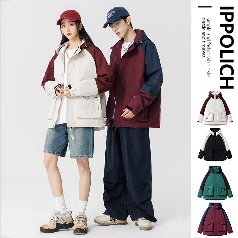 Hip Hop Jacket Men High Street Patchwork Color Block Windbreaker Coats Women Spring Autumn Waterproof Fashion College Jackets