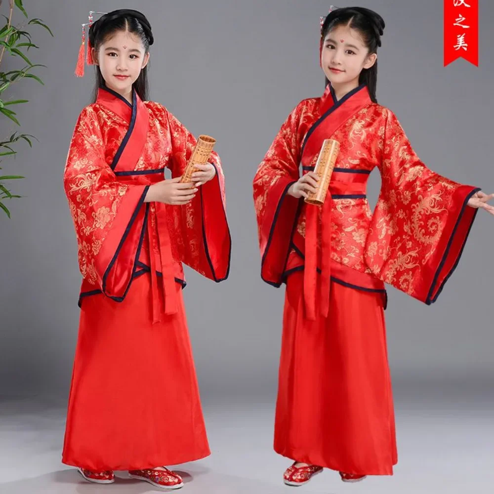 Ropa de Año Nuevo de danza folclórica china, hanfu tradicional para niñas y niños, vestido de dragón, disfraz de Carnaval antiguo, falda