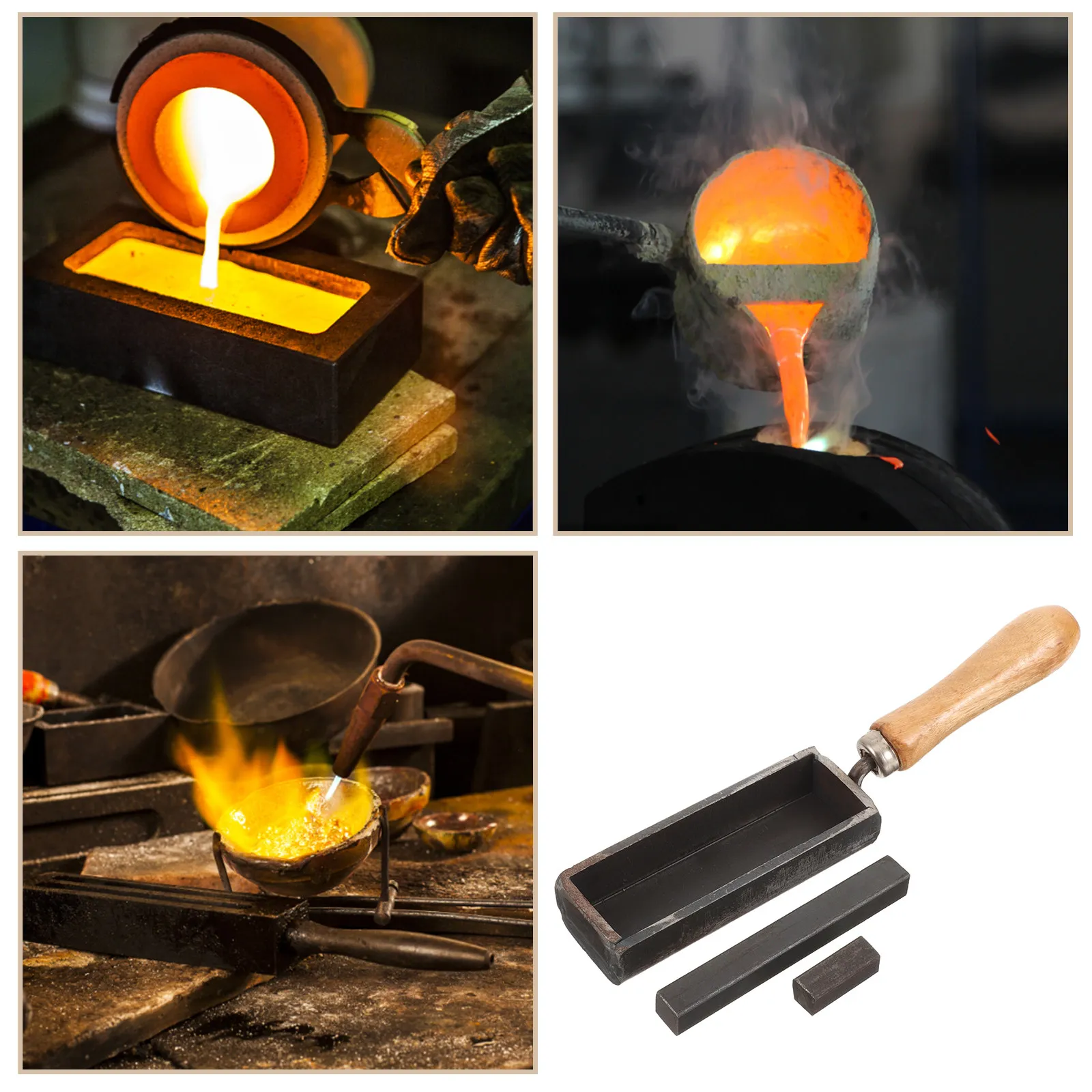 

Strip Shape Iron Ingot Mold Casting Mold Melting Refining Gold Silver Metal Creative Handle Small Portable Melting Tool