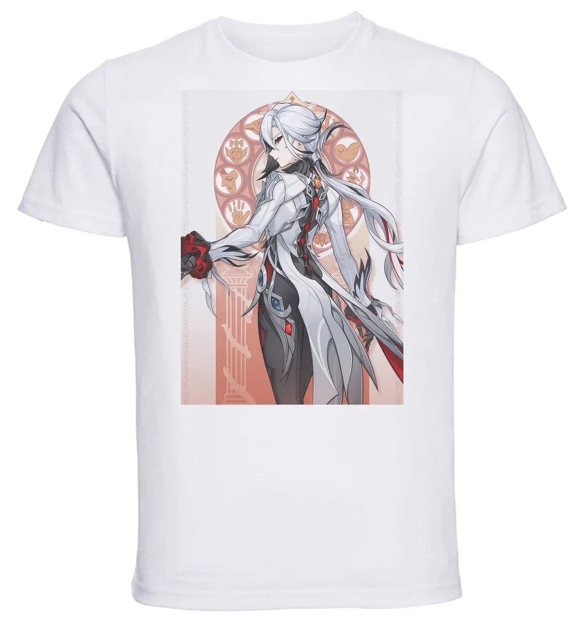 T-Shirt Unisex White Videogame - Genshin Impact - Arlecchino