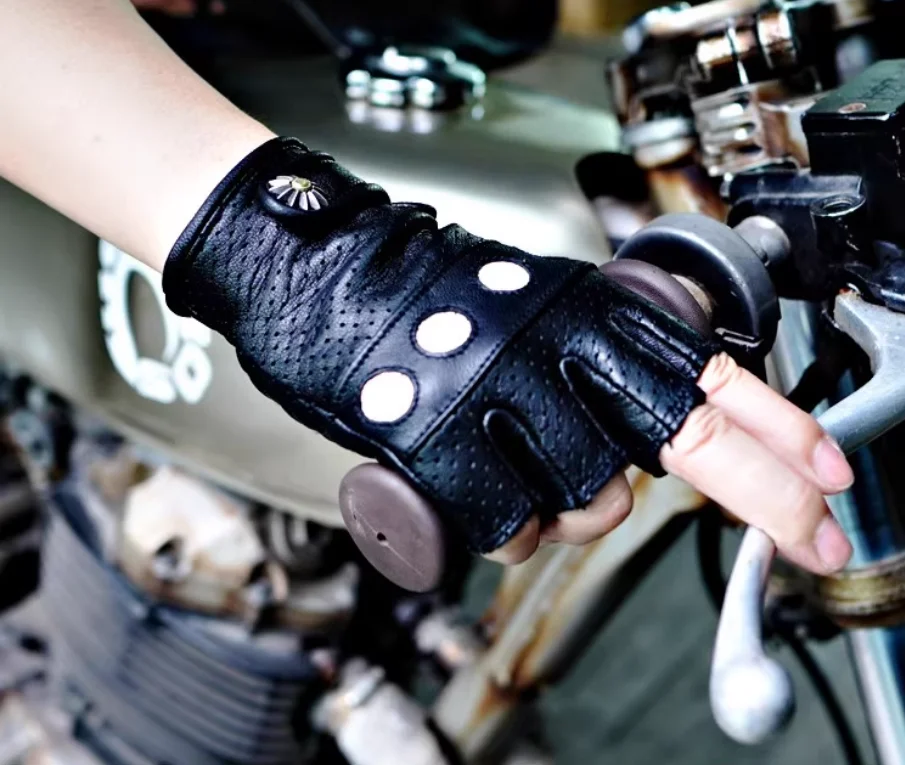Uglybros Summer Motorcycle Gloves Breathable Half Finger Gloves Genuine Leather Retro Durable Bike Fingerless Gloves