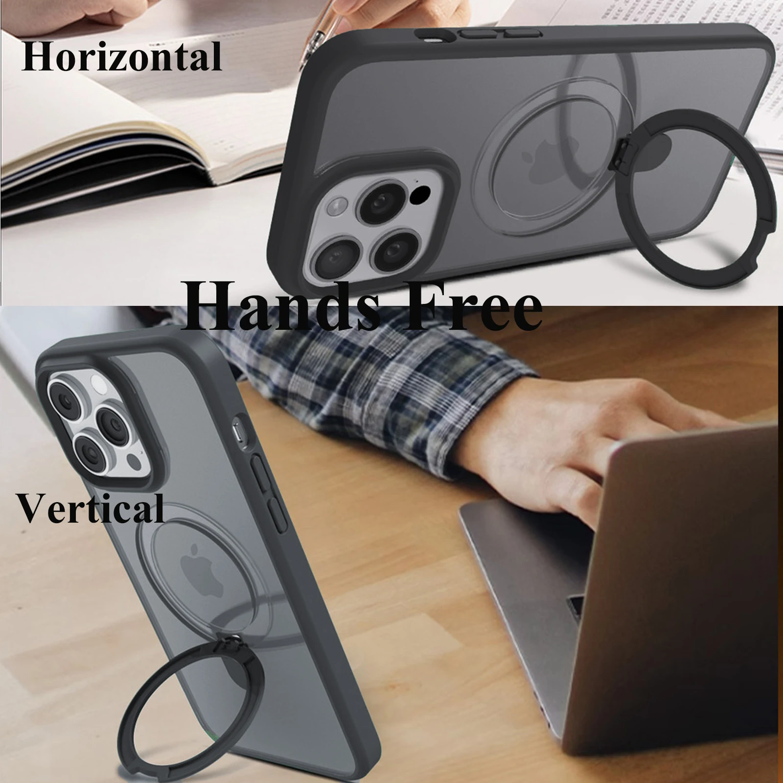 Magnetic Mobile Phone Case with Ring Stand for iPhone 15 14 Pro Max  Plus 13 12 11 Cases Translucent Cover with Lens Protector