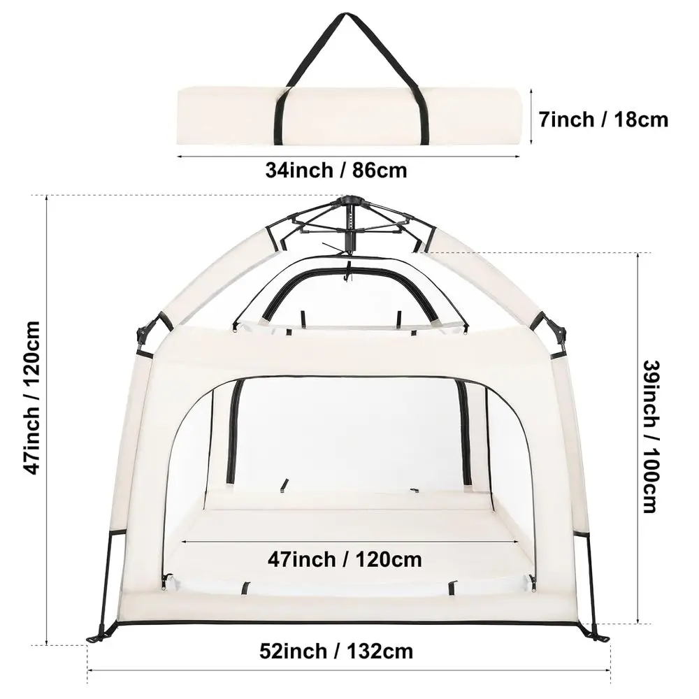 Box portatile per bambini con baldacchino, tenda da spiaggia per esterni, zanzariera per interni ed esterni (beige)