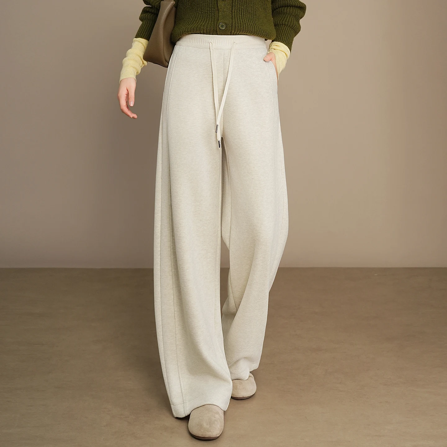 

Женские повседневные шерстяные прямые брюки с высокой талией и широкими штанинами, свободный крой, осень-зима, новые утягивающие драпированные брюки