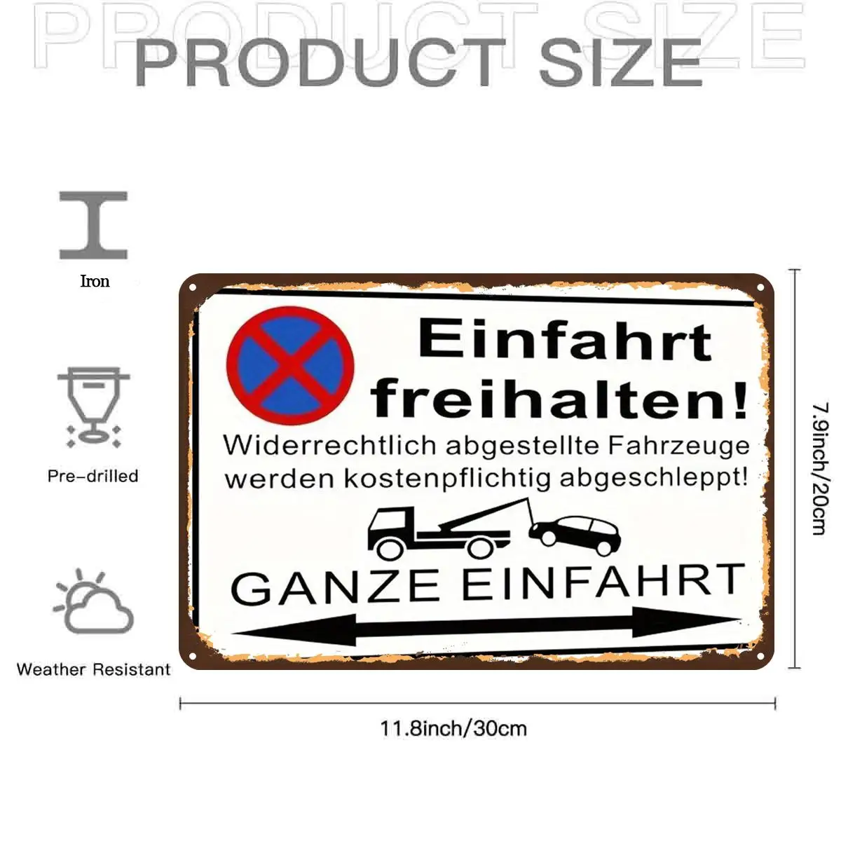 2D Flat, 1pc, No Parking Zone Sign with Tow Truck Illustration Metal Iron Sign, Pre-Drilled Holes, Suitable for Indoor, Garden,