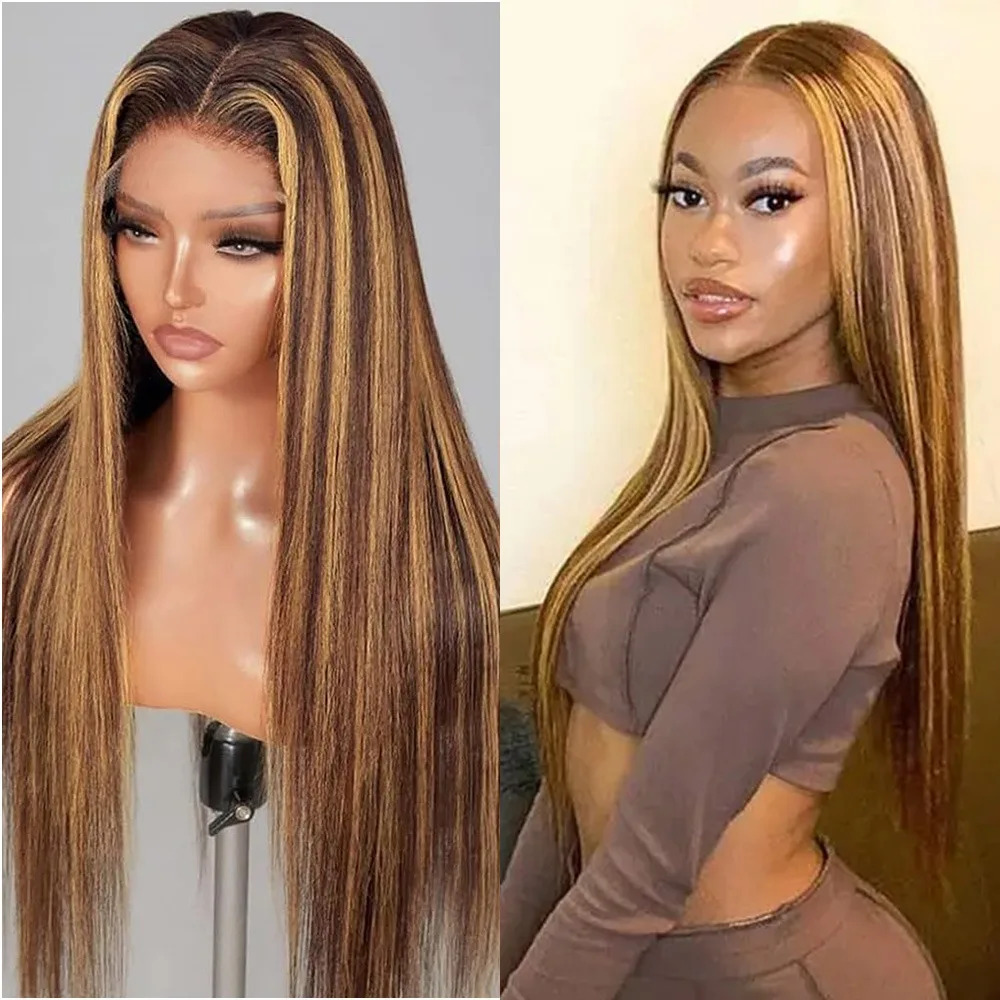 

Парик P4/27 Highlight Bone Straight 13x6 HD Lace Frontal, бразильский, омбре, медово-блонд, цветной, из натуральных человеческих волос, для женщин.