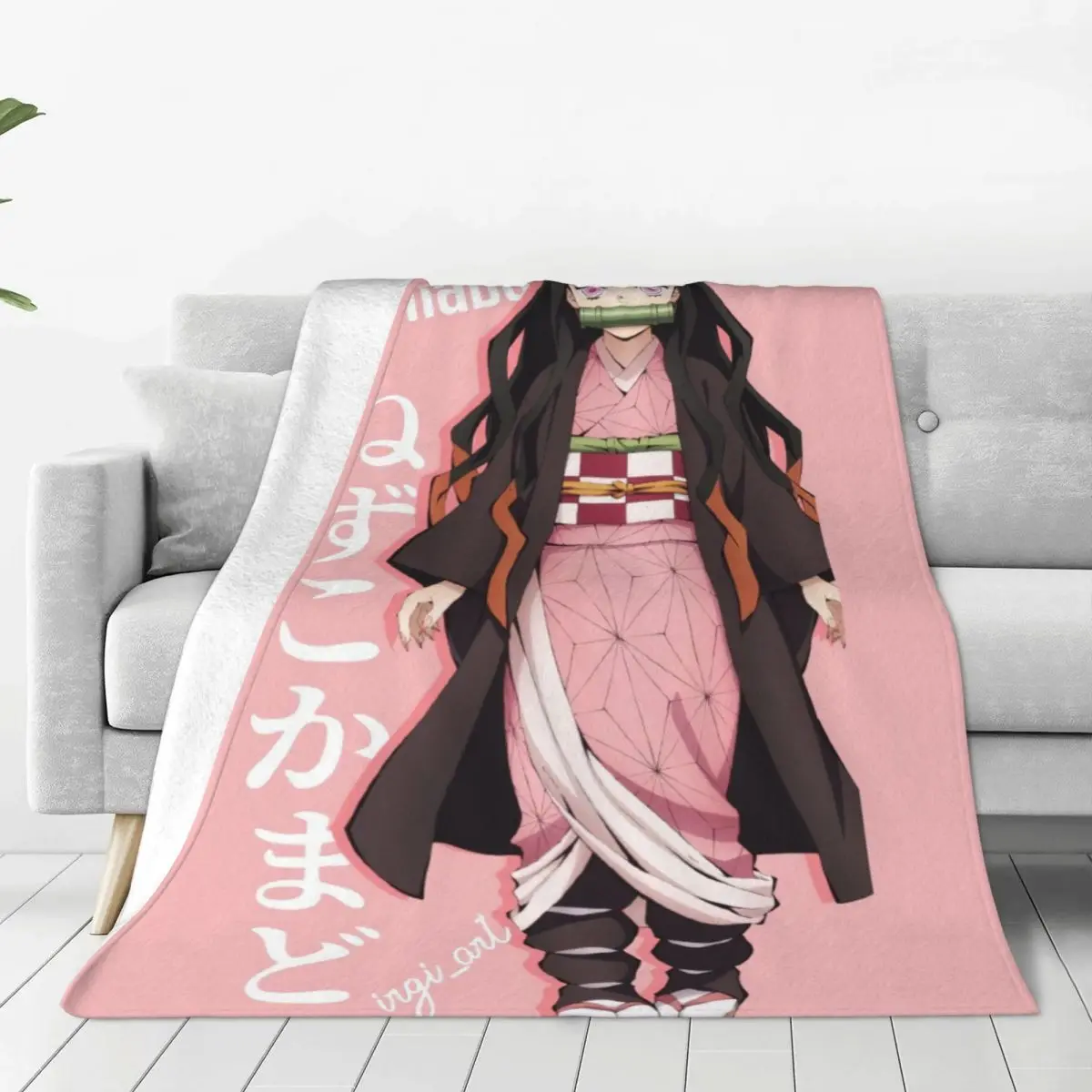 Kamado Nezuko Demon Slayer Blanket Flannel Printed Anime Breathable Ultra-Soft Throw Blanket for Home Travel Bedspread